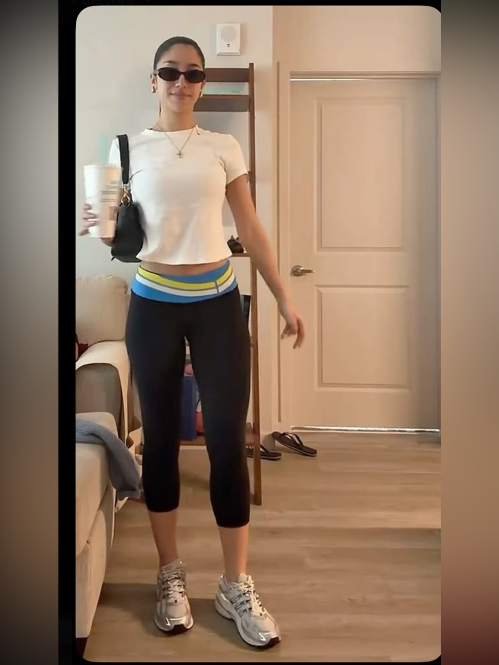 lululemon athletica Black Leggings with Blue, Yellow & White Waistband